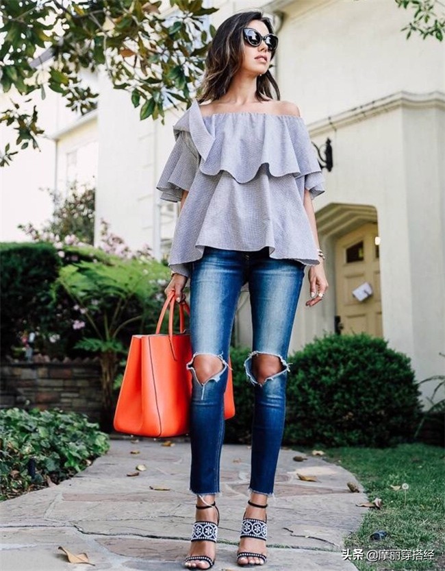 嫌弃T恤老土，换上一字肩上衣！为你的造型解腻