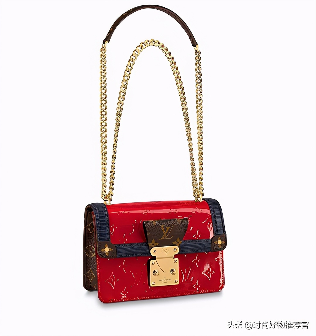 lv黑色牛皮压花邮差包新款有链条,lv新包真皮包