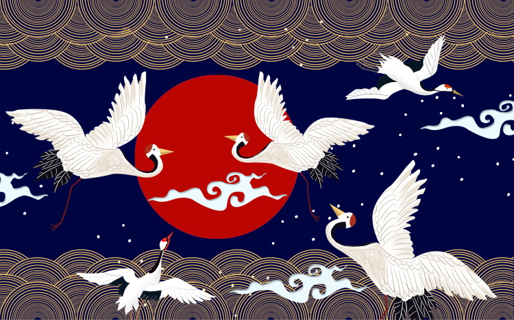 中国风墙绘素材图片国潮科技感,国潮风手绘背景墙