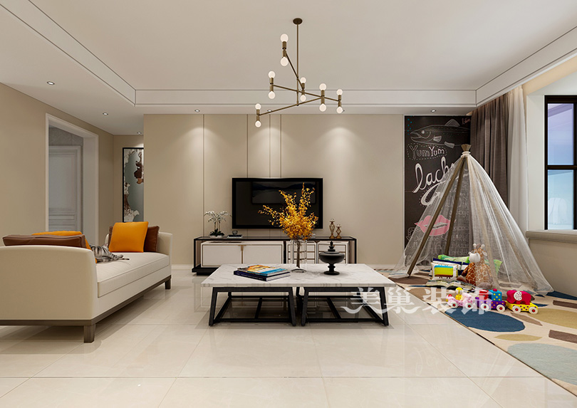 美巢装饰郑州,郑州110平米美式轻奢装修