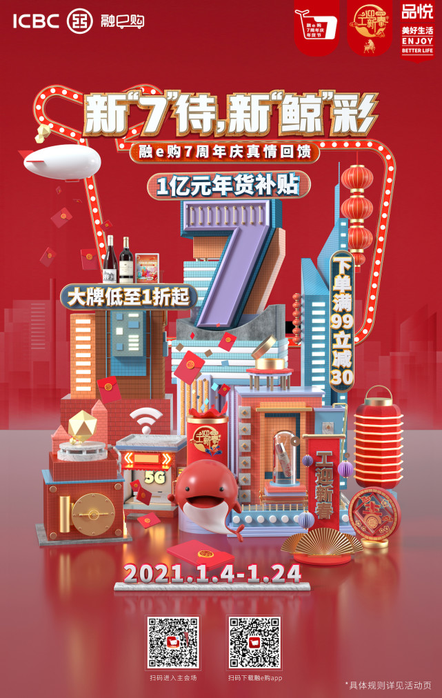 工行融e购7周年庆，多重补贴“鲸”彩过好年