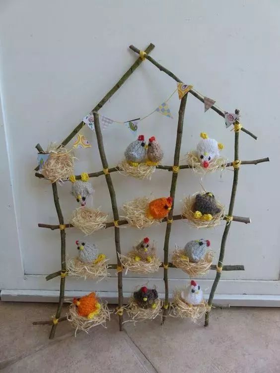 幼儿园用干树枝做成的手工,树枝创意100种手工画幼儿园