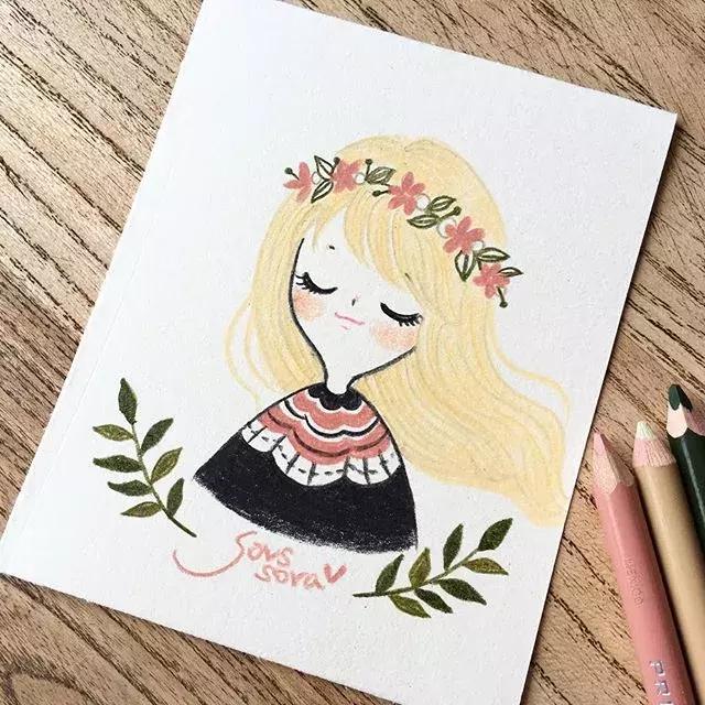 彩铅画古风人物简笔画,彩铅荷花简笔画几分钟就能学会