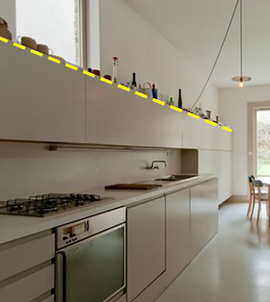 厨房吊柜做个矮10公分处理，等于多个橱柜台面，怪不得效果强2倍