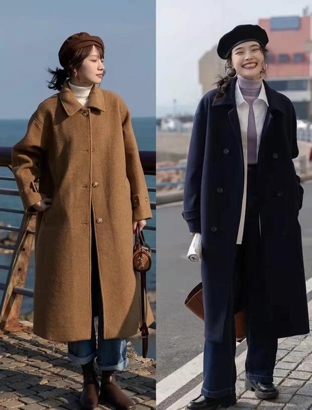 复古修身显瘦时尚女式呢子大衣,宽松时尚长款减龄呢子大衣