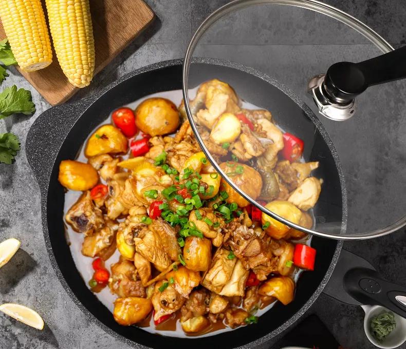 韩国新升级款麦饭石不粘锅大炒锅,韩国正宗麦饭石炒锅