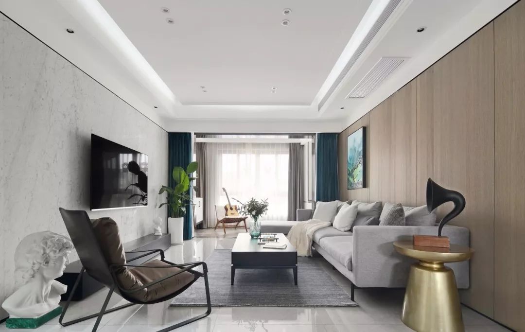 客厅大面积地砖深灰色铺贴效果图,客厅地砖简约铺贴图