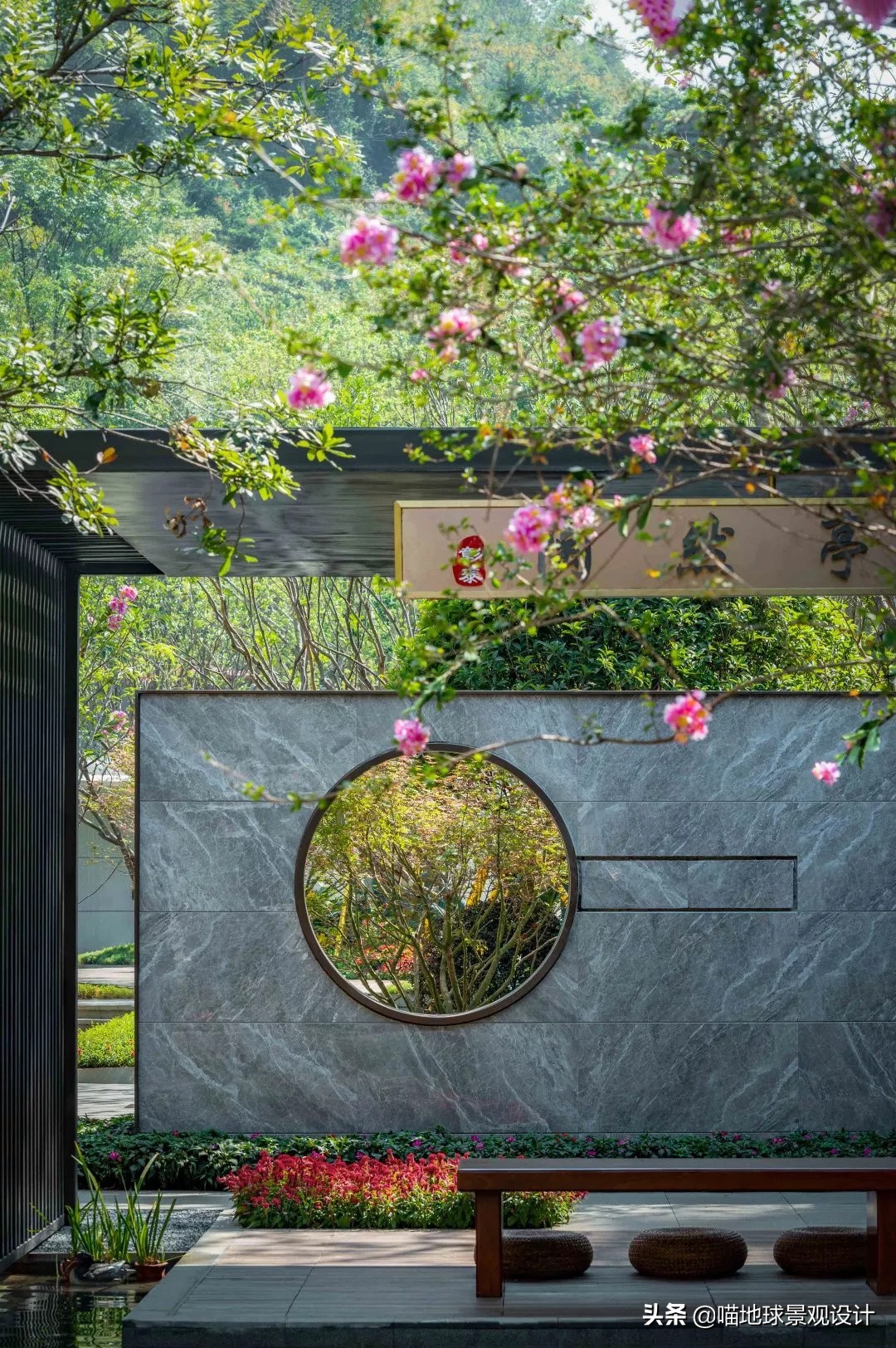 景墙圆形造型价格,简洁欧式庭院景观墙设计