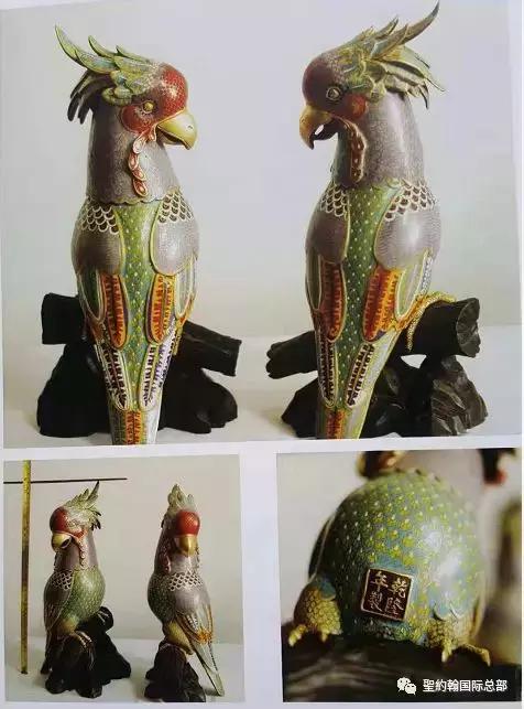 乾隆年官窑铜胎掐丝珐琅彩图文,乾隆铜胎掐丝珐琅彩鸟摆件
