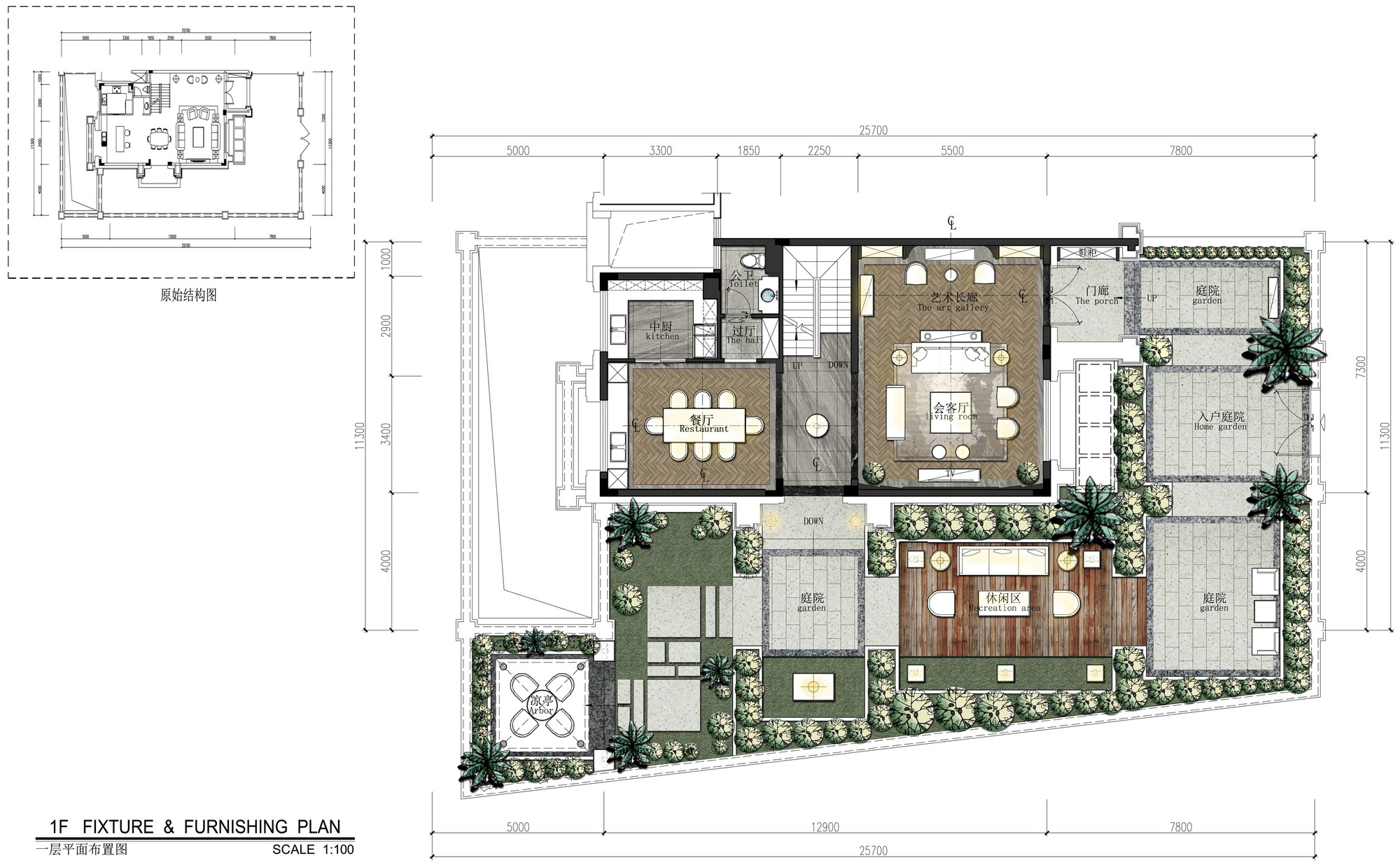 室内设计案例100套,别墅200平私家庭院施工图