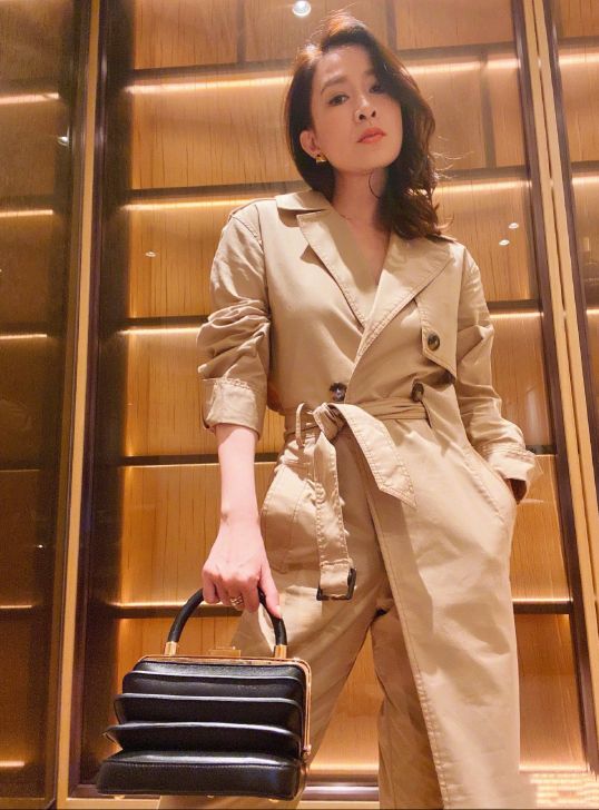 佘诗曼穿好看的灰色衣服裙子,佘诗曼风衣