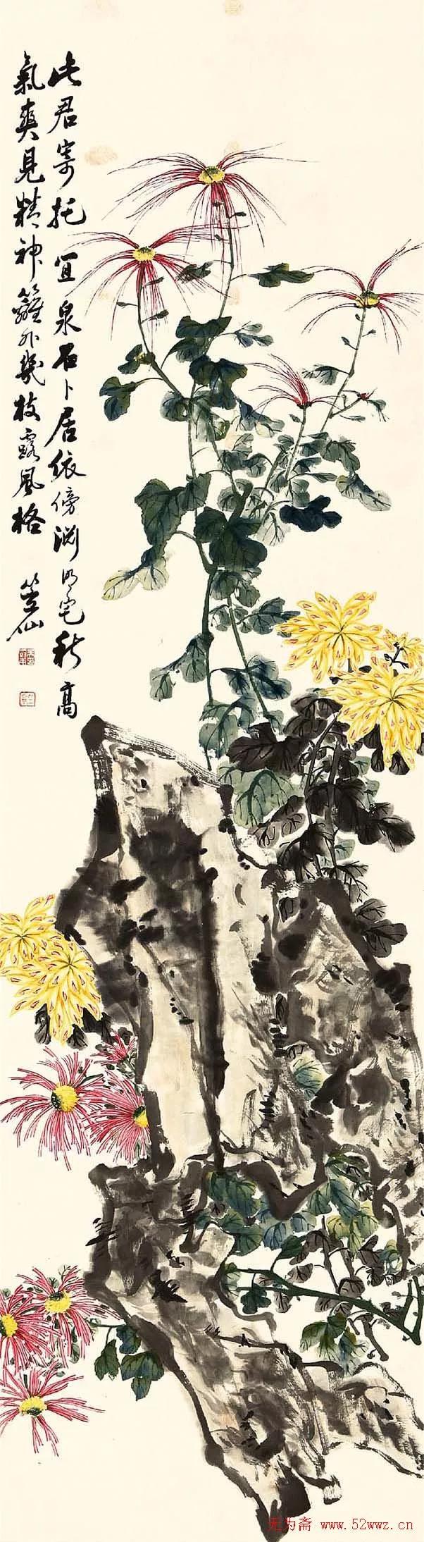 国画写意菊花精品100幅,吴昌硕的写意菊花高雅古朴之大美