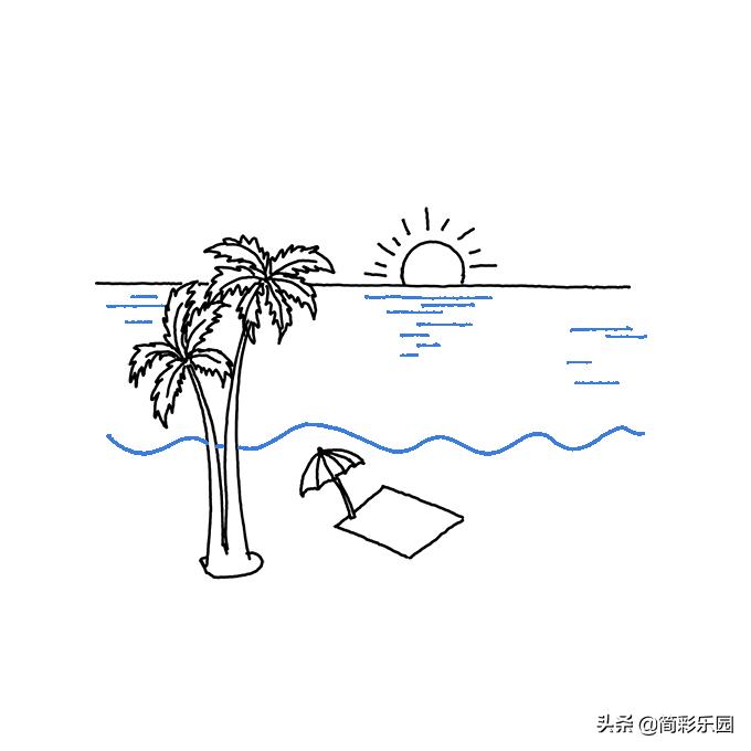 海滩怎么画简笔画,很简单的海滩怎么画用铅笔画