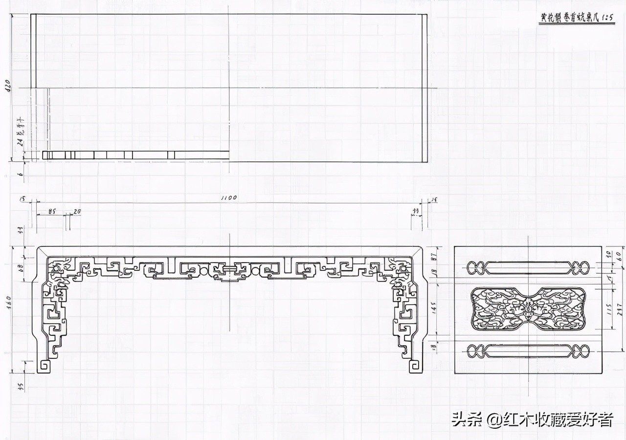 中国传统家具手绘三视图,古典家具设计图纸
