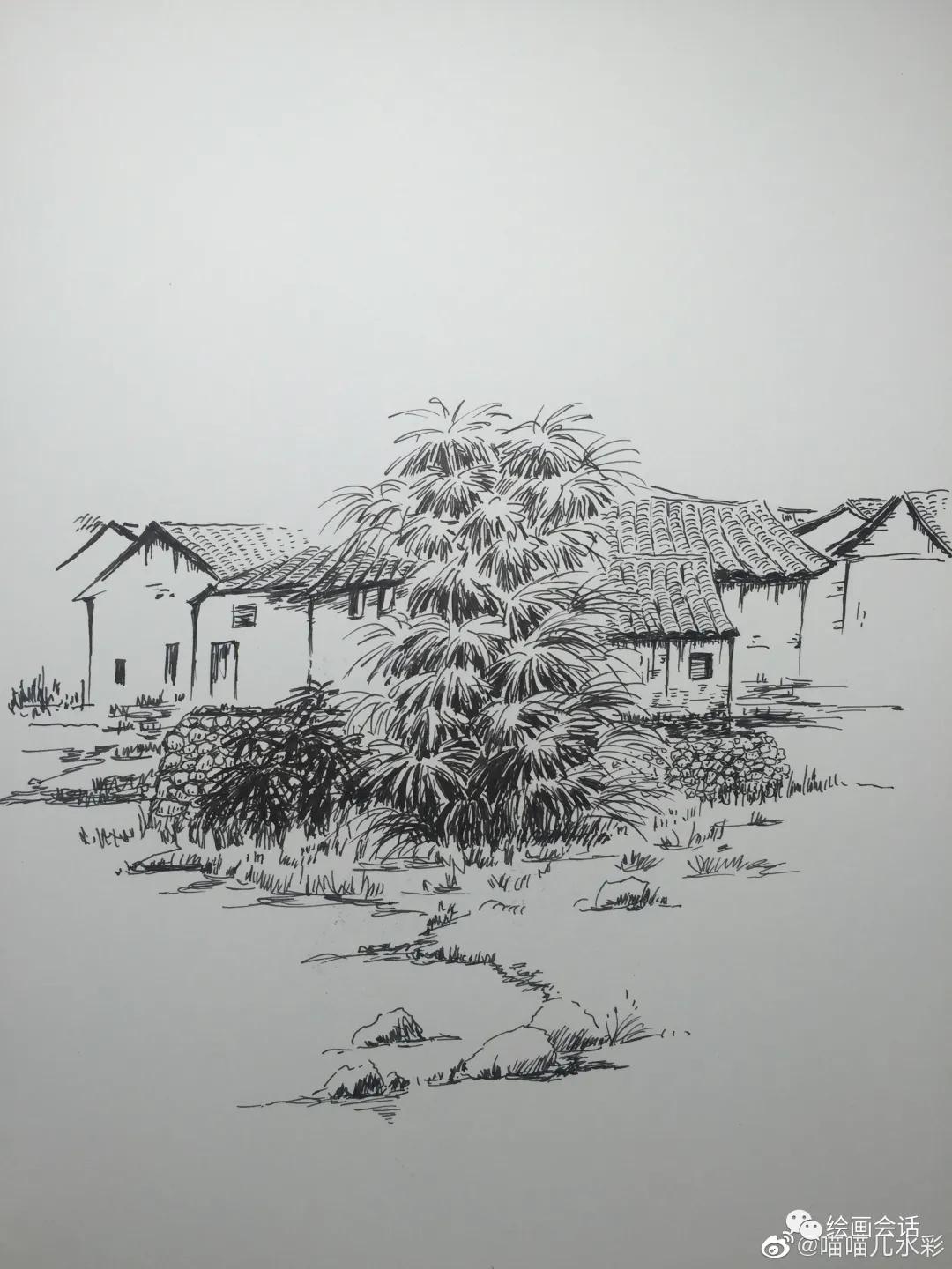 吴冠中钢笔风景速写,黄劲勇钢笔风景速写