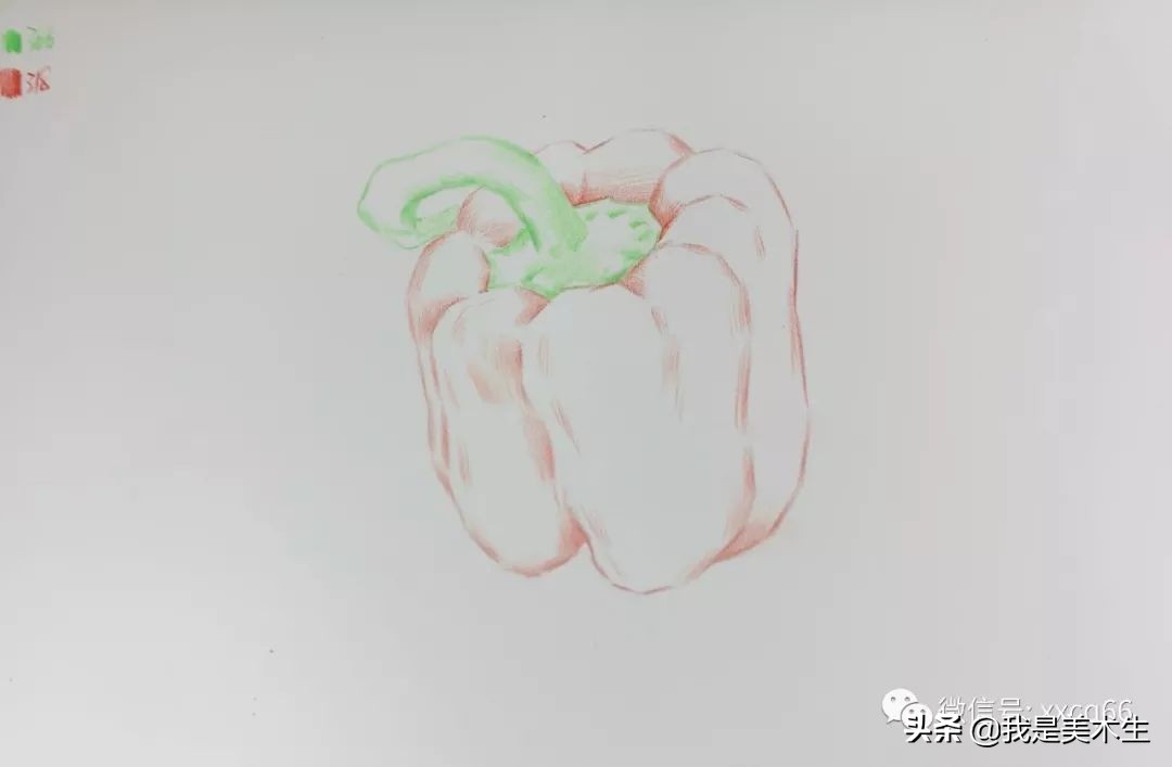 长青椒怎么画彩铅逼真,橘黄色青椒彩铅