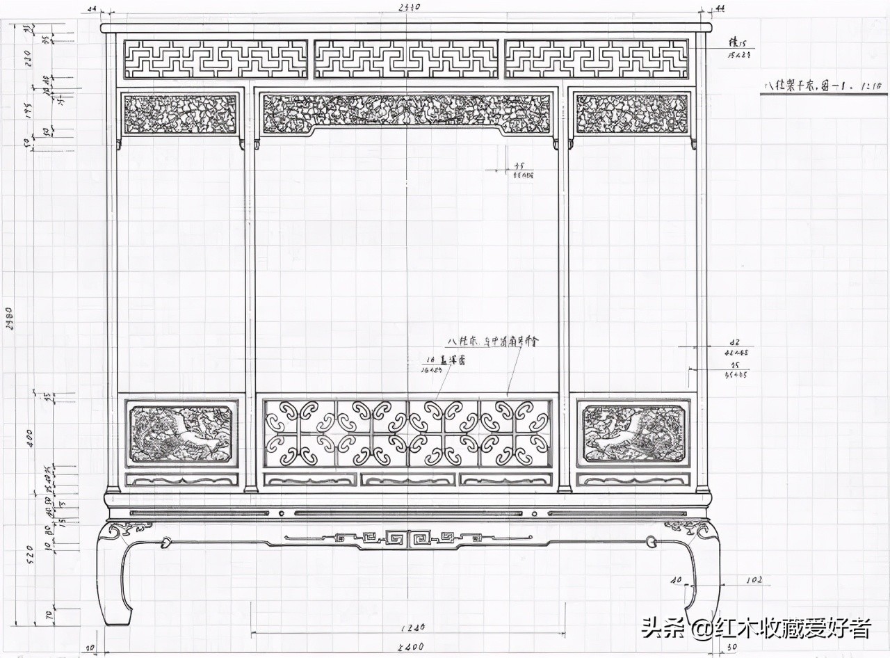 中国传统家具手绘三视图,古典家具设计图纸