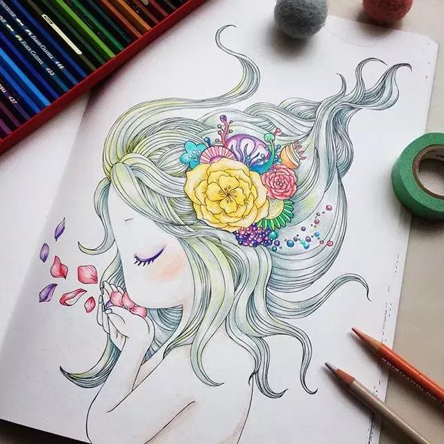 彩铅画古风人物简笔画,彩铅荷花简笔画几分钟就能学会
