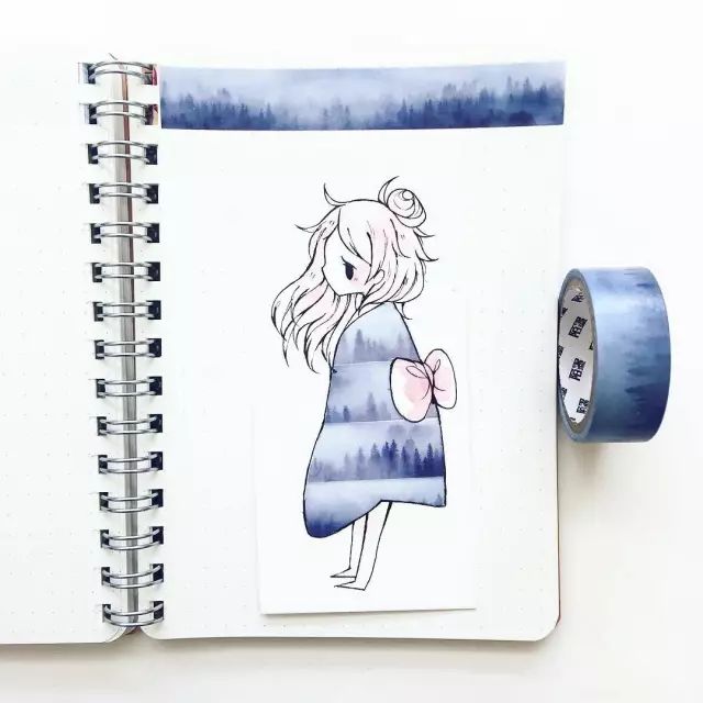 纸胶带做的小清新插画幼儿,胶带插画