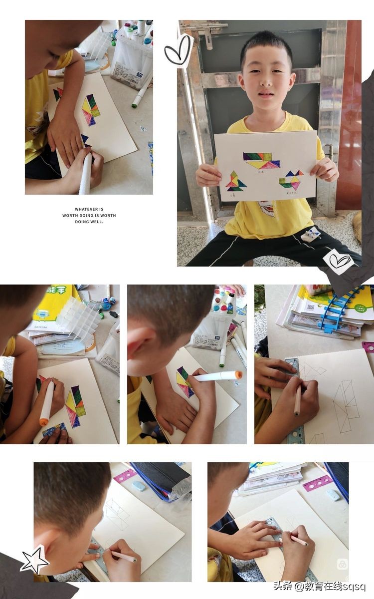 七巧板拼图美丽校园,七巧板拼贴画一年级