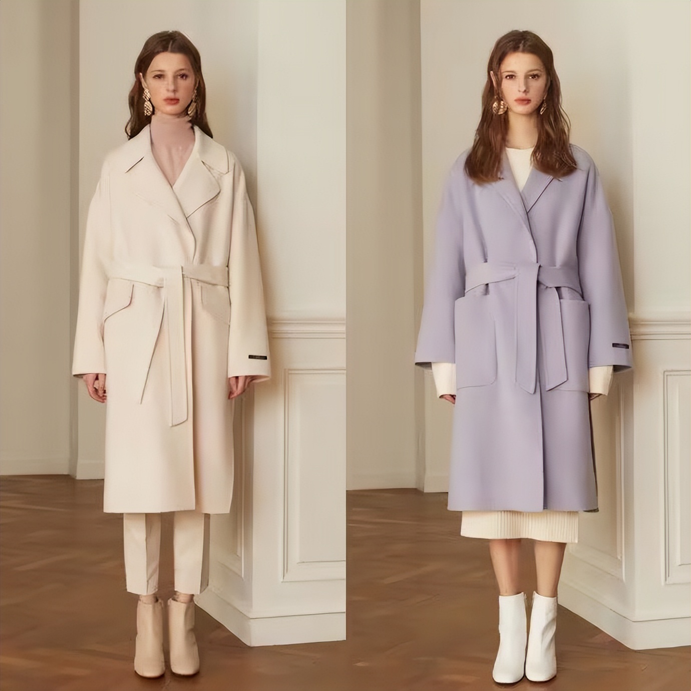 端庄优雅气质羊毛大衣长款米白色,什么颜色的大衣不过时还显白