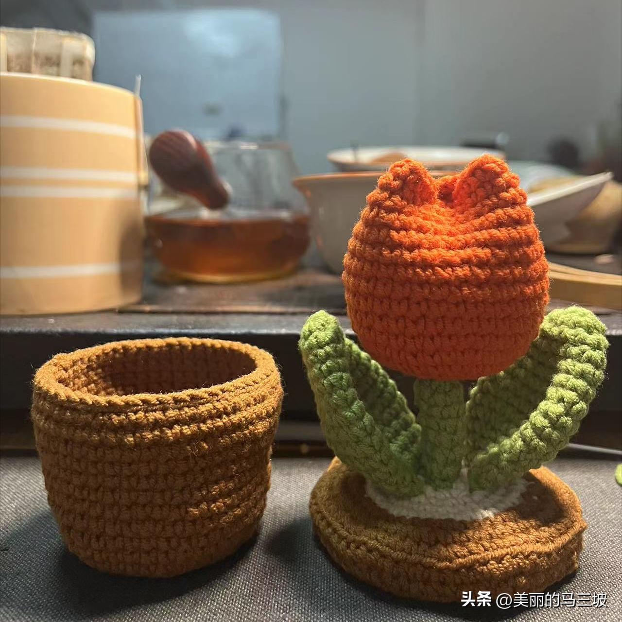 郁金香花朵收纳盒编织教程,郁金香的盆栽的钩织教程