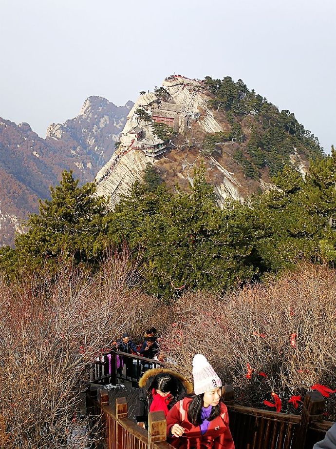 冬日里的华山银装素裹,冬日登上秦岭山脊