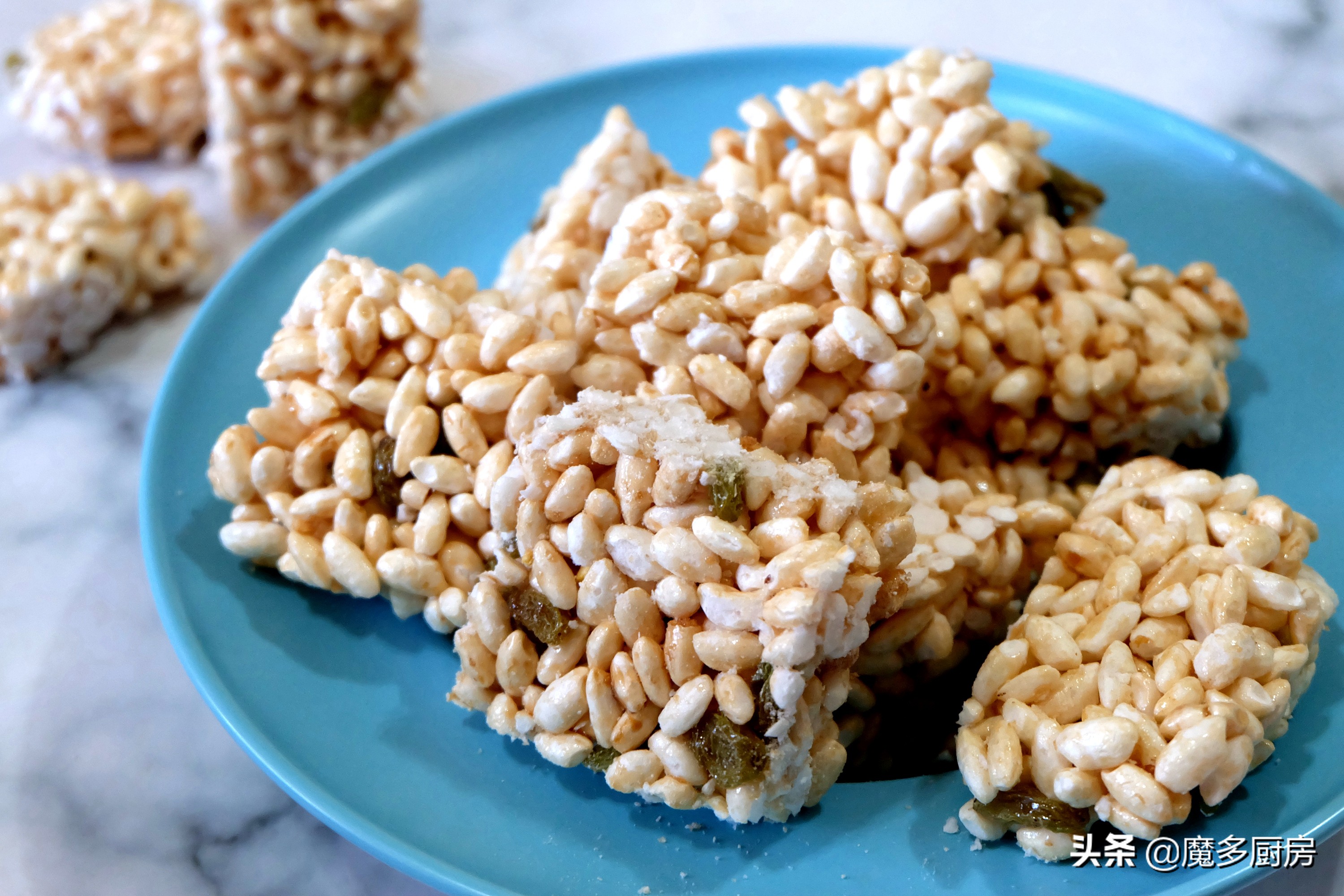 不甜的米花糖制作全过程,自制米花糖食材简单香酥可口