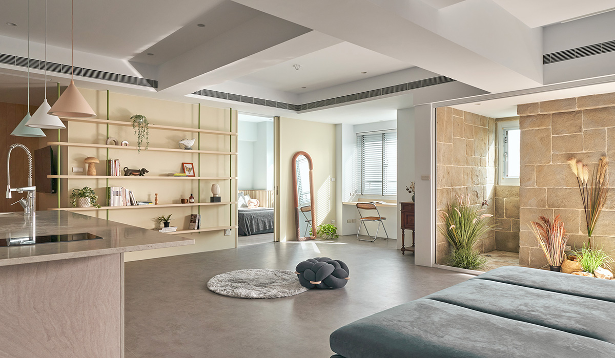 微水泥加原木装修效果小户型,微水泥设计风格小户型