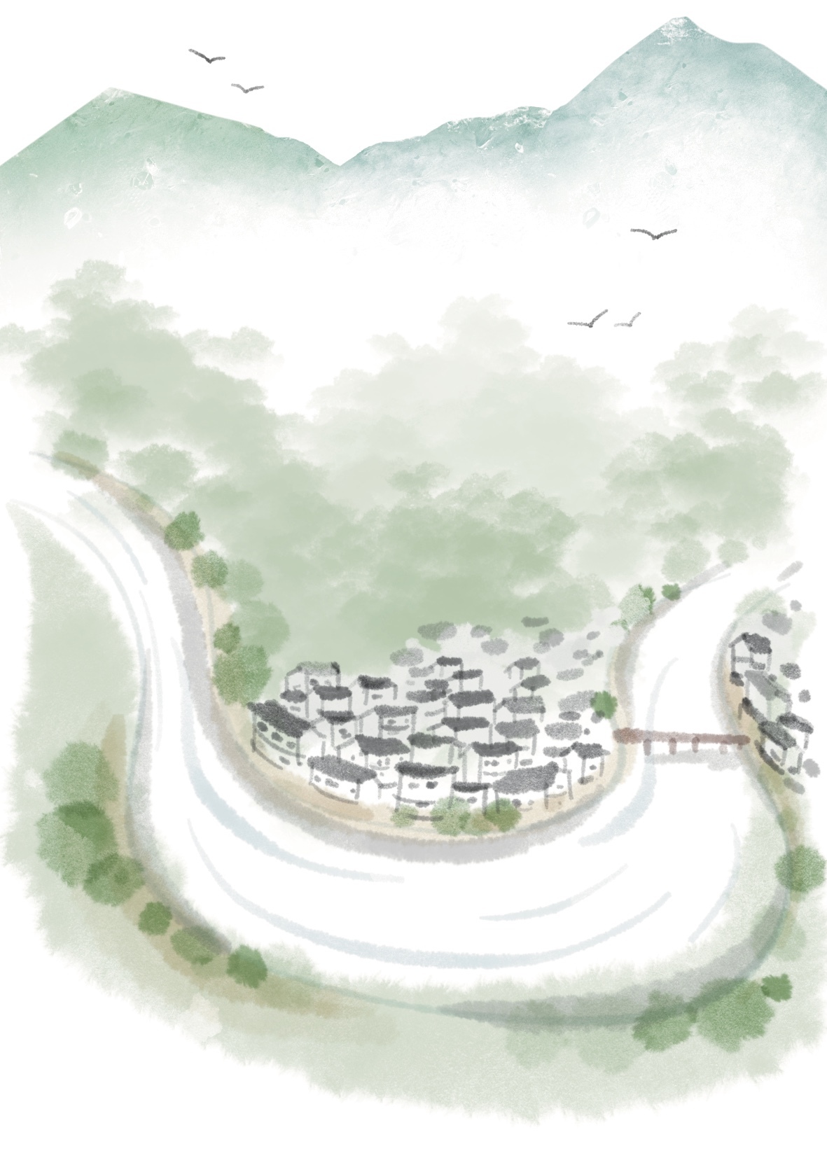 有关乡村景色的插画,山间田野插画素材