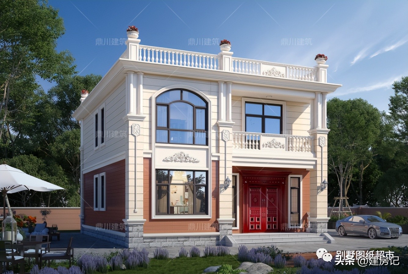 农村二层平屋顶现代风别墅100平方,农村新中式风格二层别墅大全