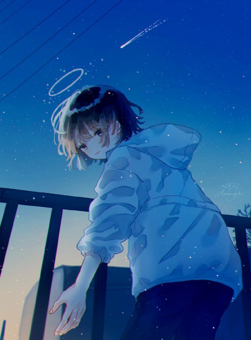 颜色丰富明亮吸引人的治愈系插画,蓝色星空插画