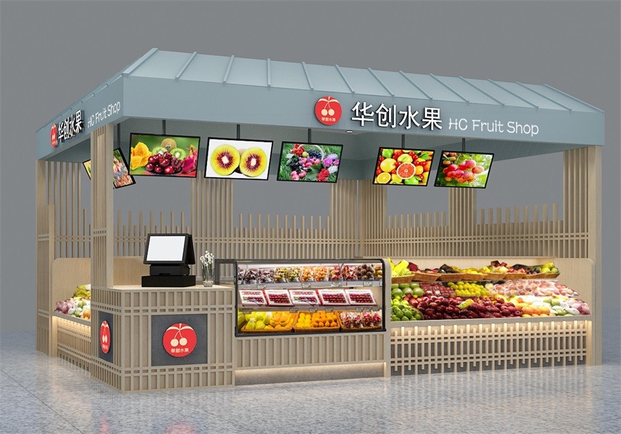 300平方水果店陈列效果图,10平米水果店布局设计效果图