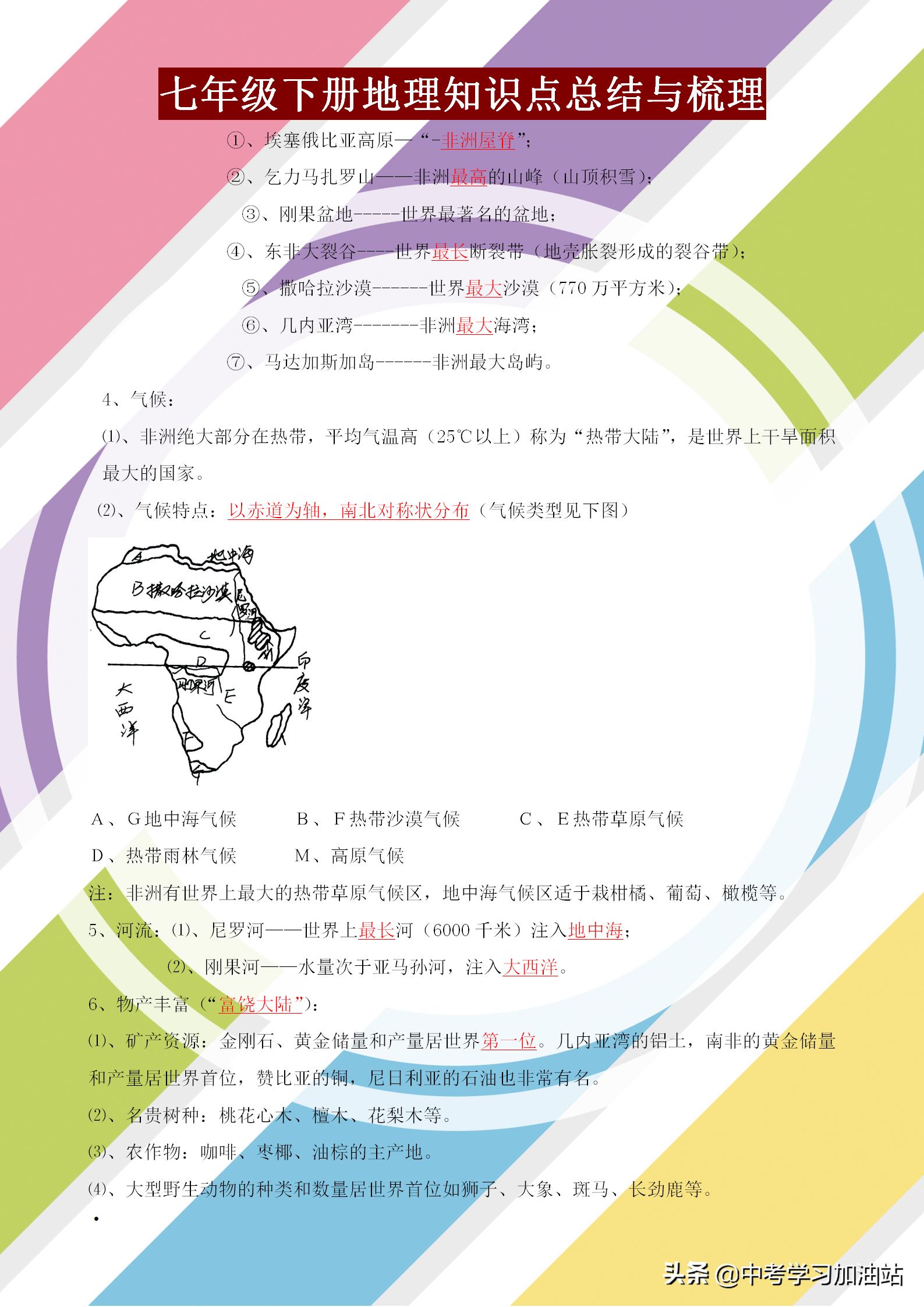 七年级下册地理知识点梳理，寒假牢记背熟，新学期才能步步领先
