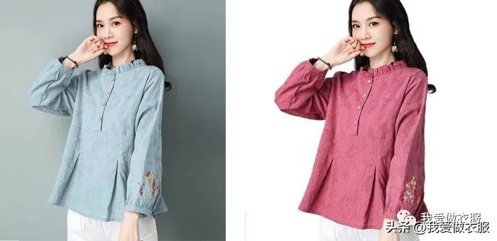 花边领苎麻小衫的裁剪图,偏襟麻料上衣裁剪图分享