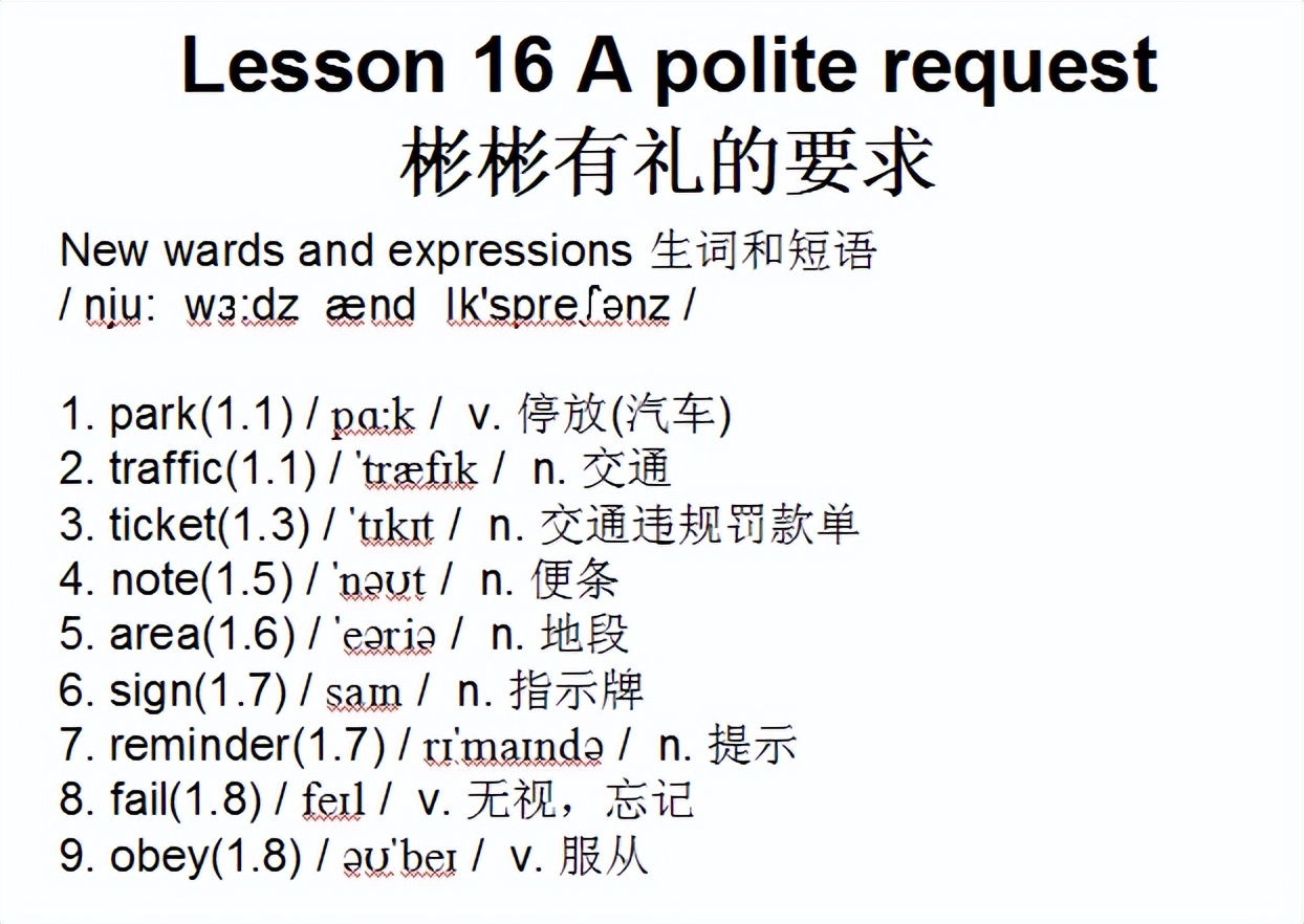 新概念二音标，Lesson16Apoliterequest彬彬有礼的要求
