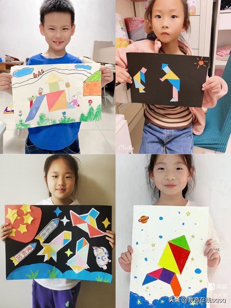 七巧板拼图美丽校园,七巧板拼贴画一年级