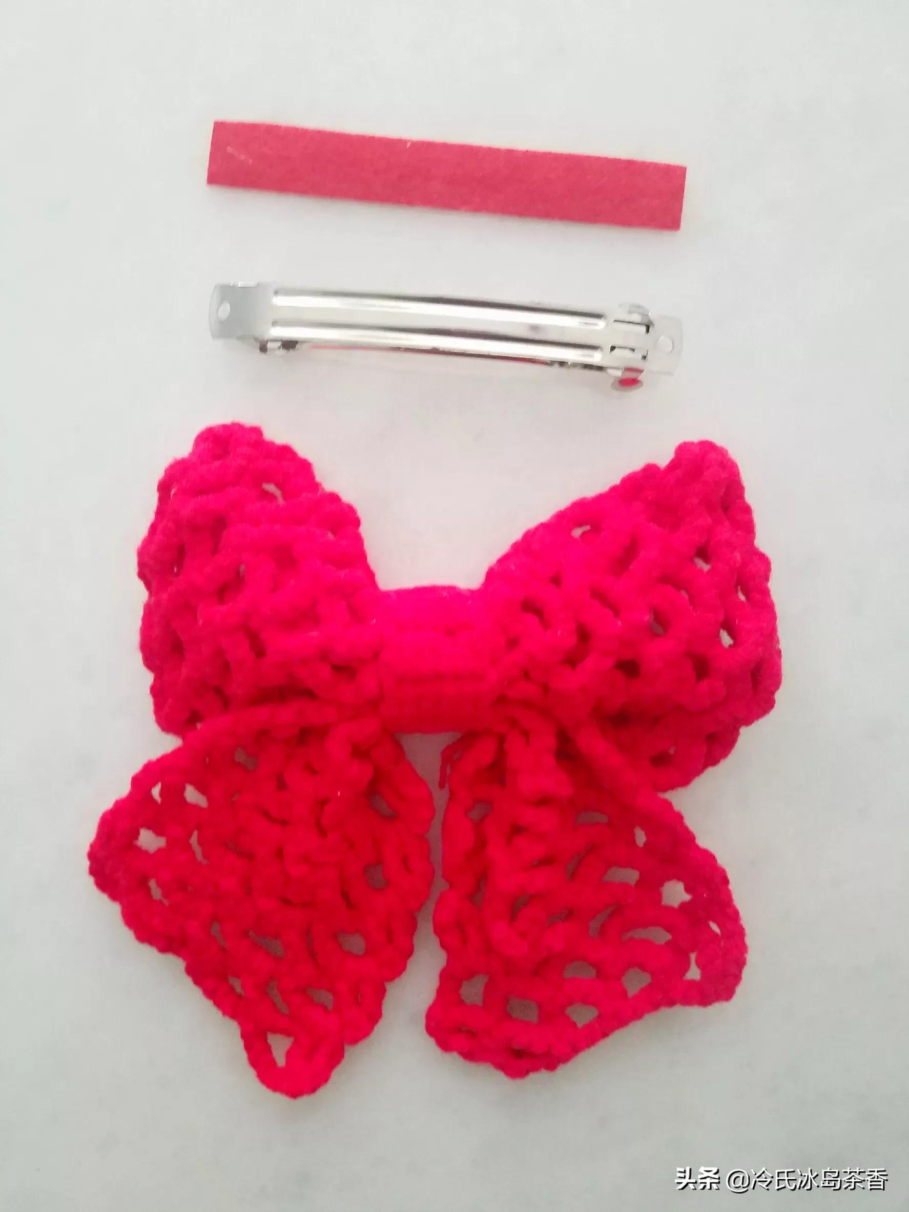 蝴蝶结发夹手工钩织教程蓝色,钩织发夹上的蝴蝶结用丝带怎么做