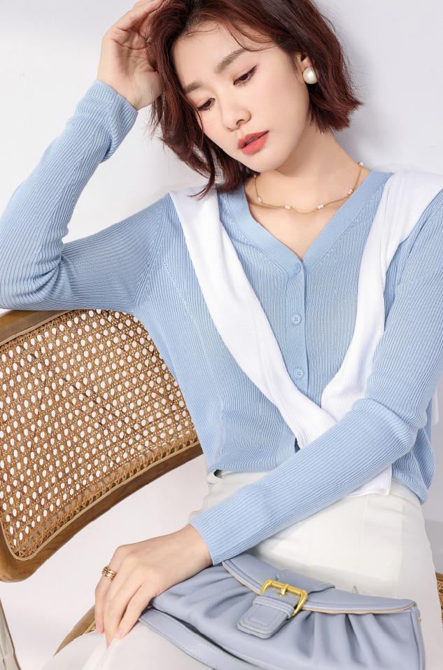 法式polo翻领长袖针织开衫,优雅女人开衫衣服