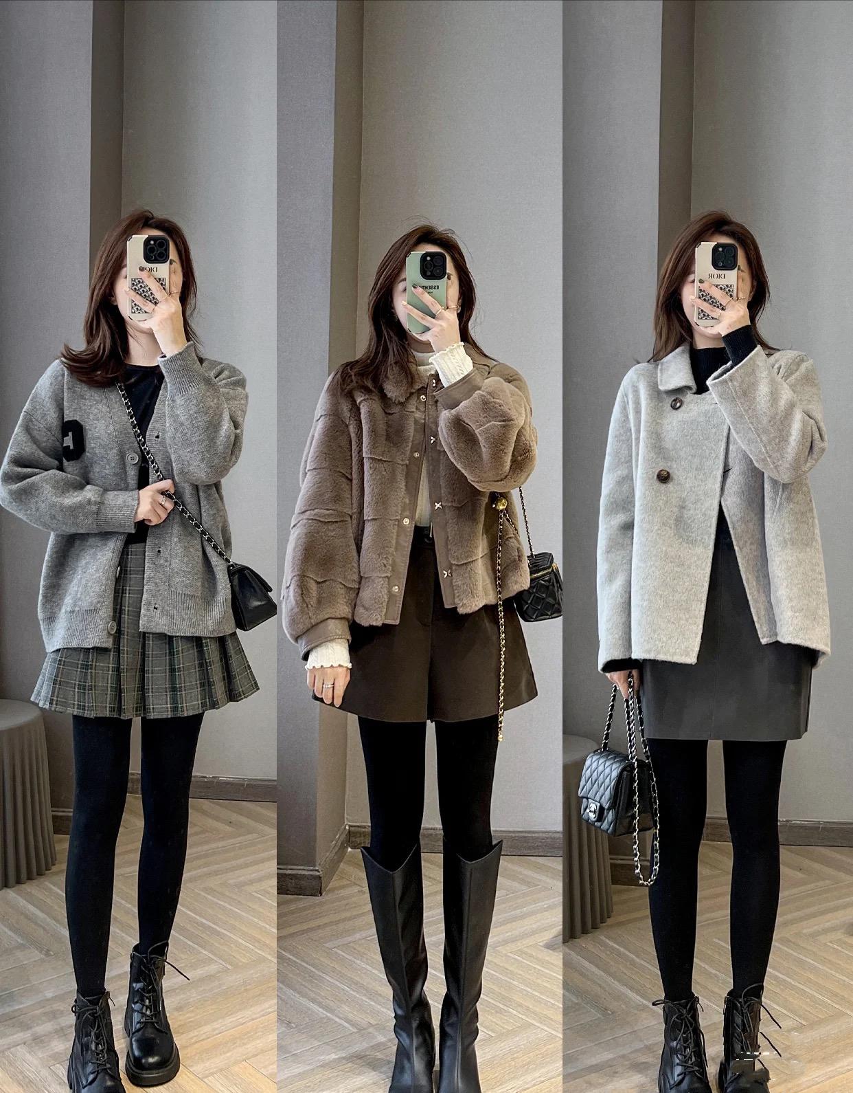 毛衣裤子这样穿时髦又保暖,冬天毛衣棉服搭配打底裤