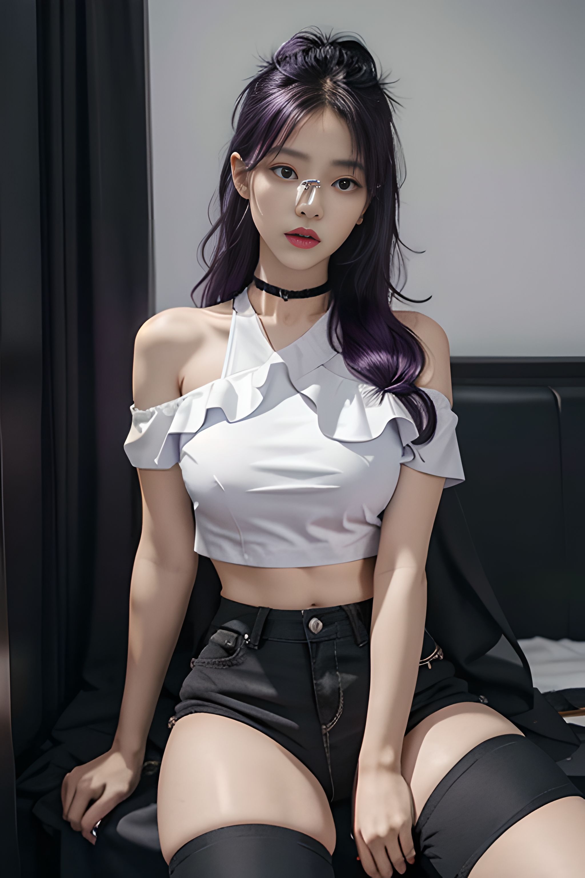 吊带上衣和紧身裤子拉丁舞服,黑色吊带背心蓝色紧身裤