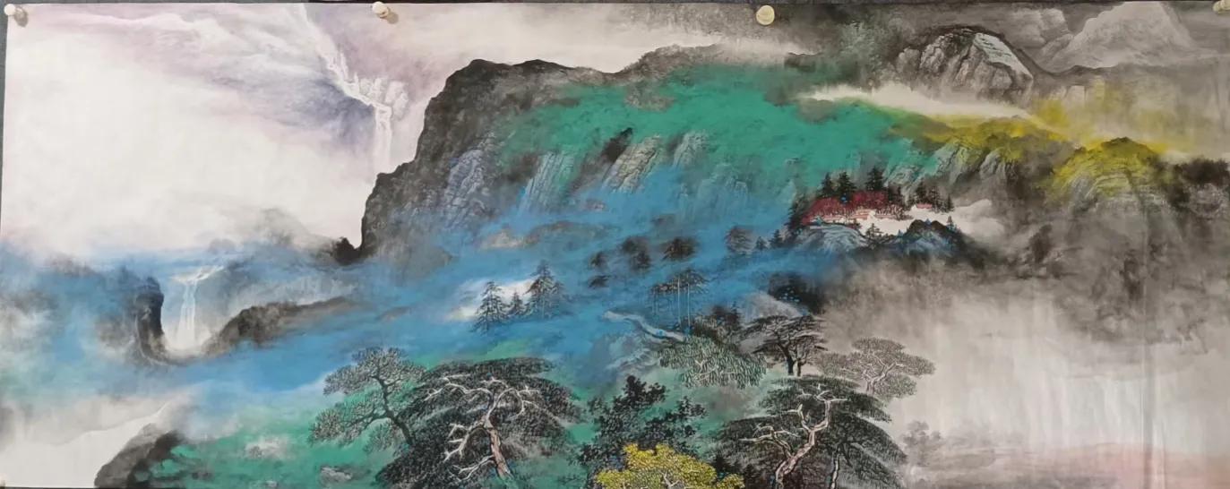 2019沙发背景墙山水画大全,山水画中式办公室客厅背景墙挂画