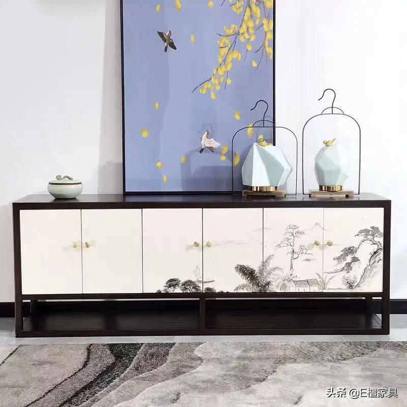 新中式电视柜两边放什么最好,新中式电视柜款式效果图