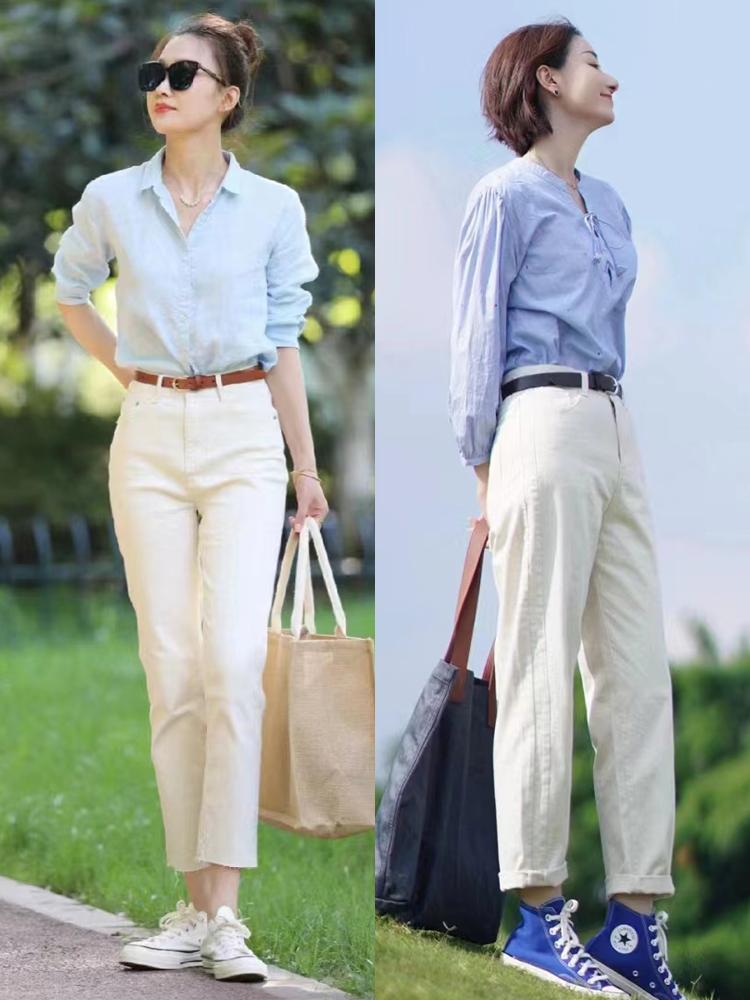 四个“白色”牛仔裤搭配思路，让你春天美得干净、整齐，还显年轻