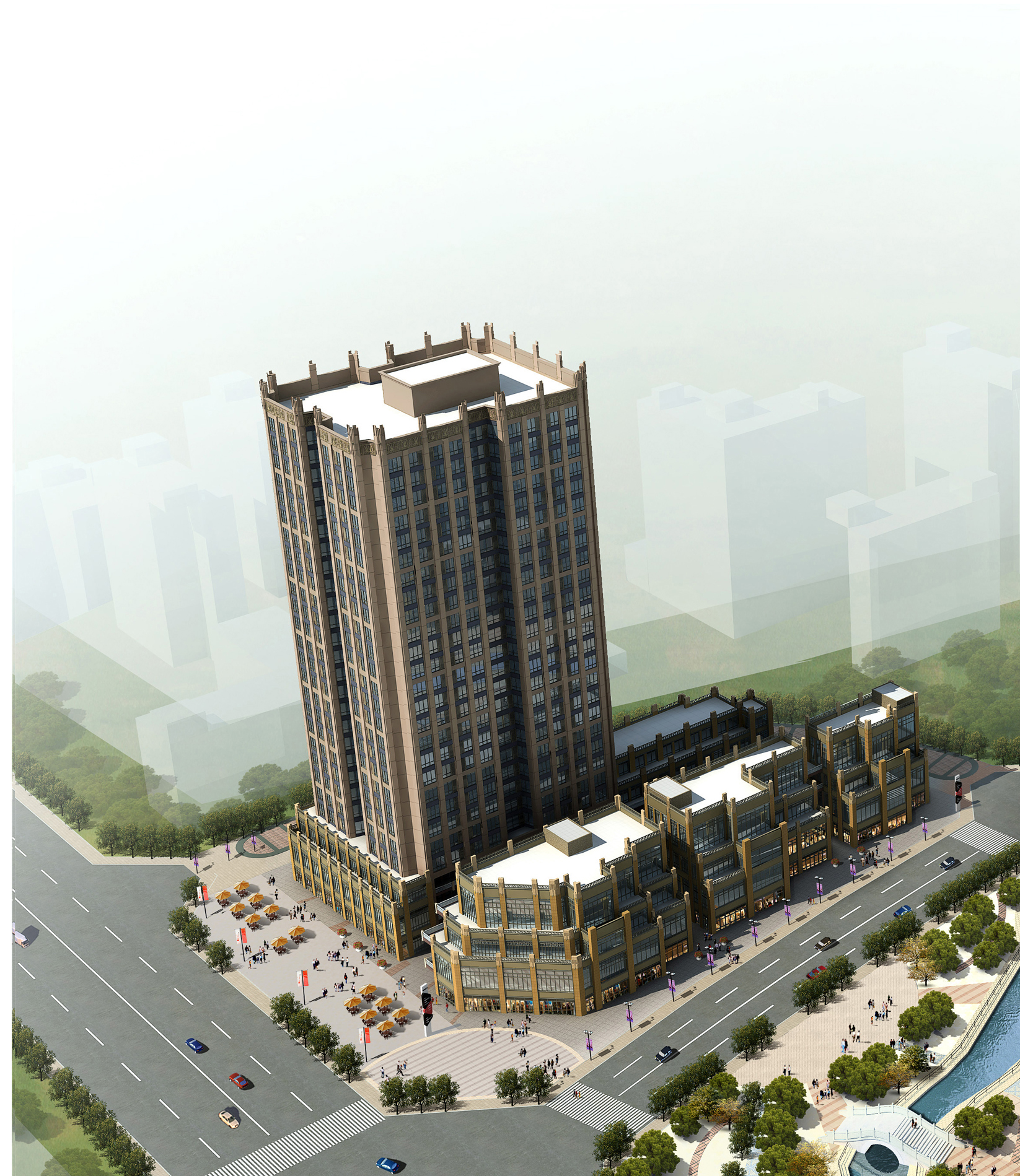 新都区缤纷广场三期项目建设方案调整，主要涉及建筑外立面风格