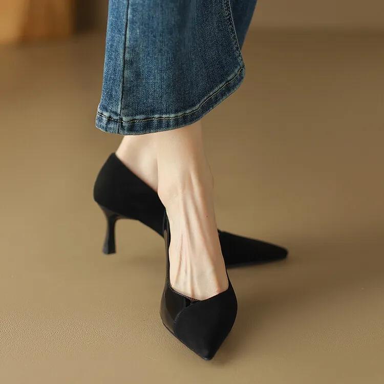 高跟鞋女拼接高级感,玛丽珍粉色拼接高跟鞋