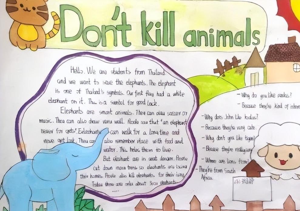 保护动物手抄报英语一等奖五年级,英语保护动物倡议手抄报