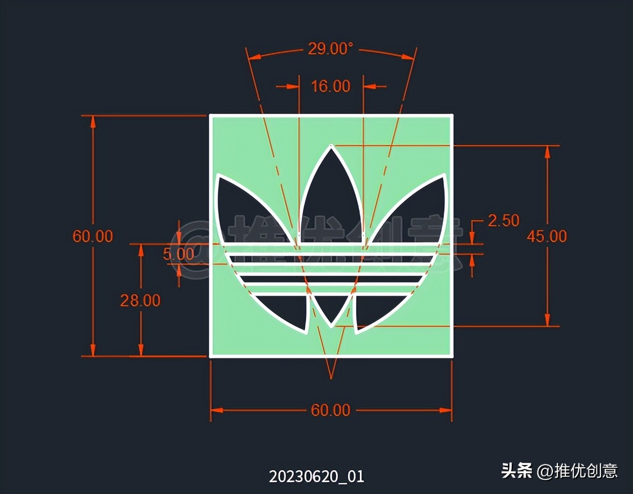 绘制adidas三叶草LOGO工程制图autocadcad教学cad画图教程CAD习题