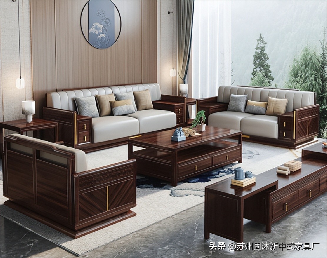 江苏简约新中式实木沙发,实木沙发小户型中式家具
