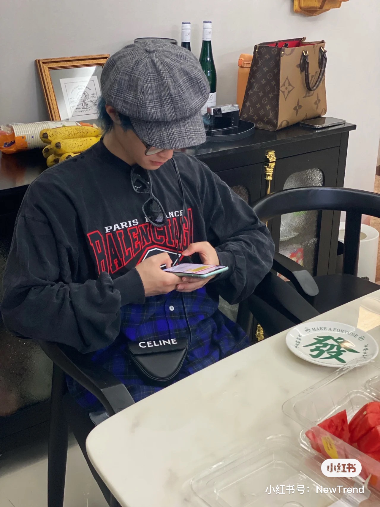 巴黎世家crew印花衬衫,巴黎世家格纹带帽衬衫